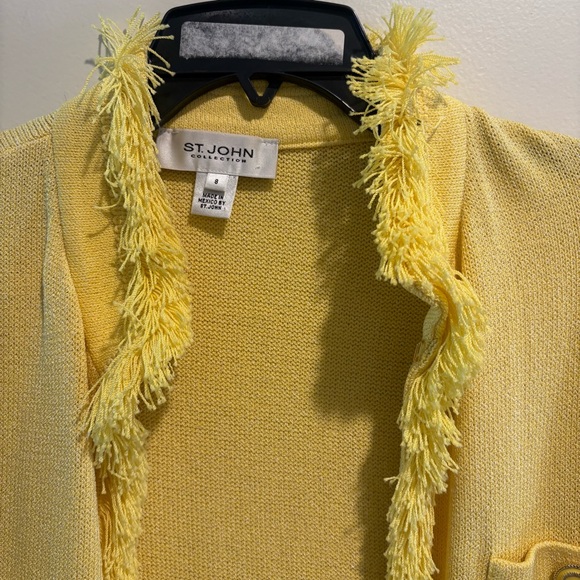 Vtg St John Collection Long Cardigan Knit Coat 8 Yellow Fringe Trim Old Money - Picture 4 of 10